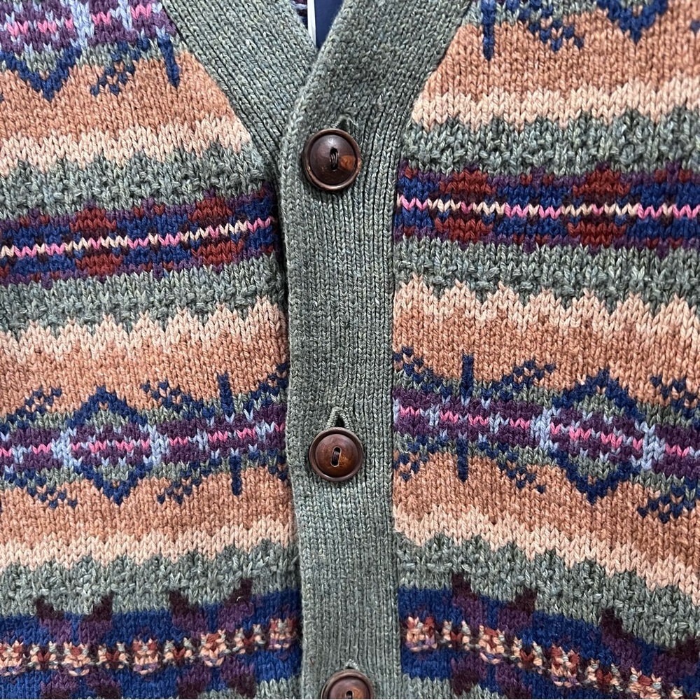 Fair Isle Cotton Blend Cardigan, Men, Size L - Picture 4 of 13